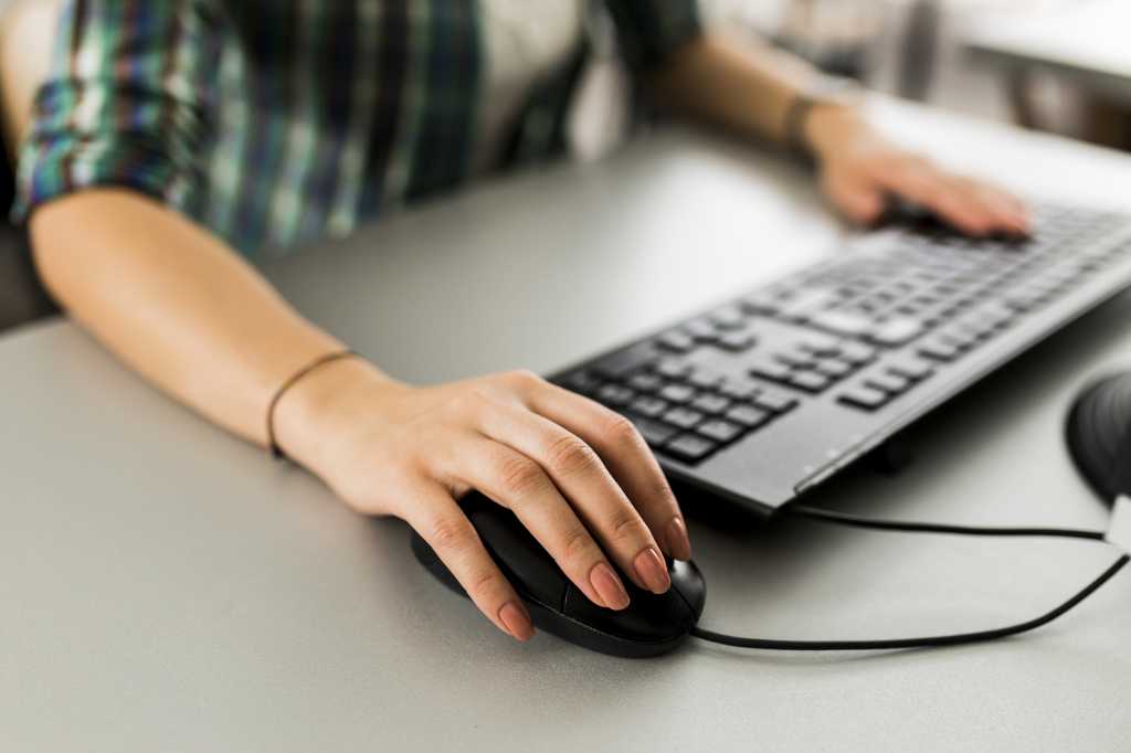 Person using keyboard and mouse